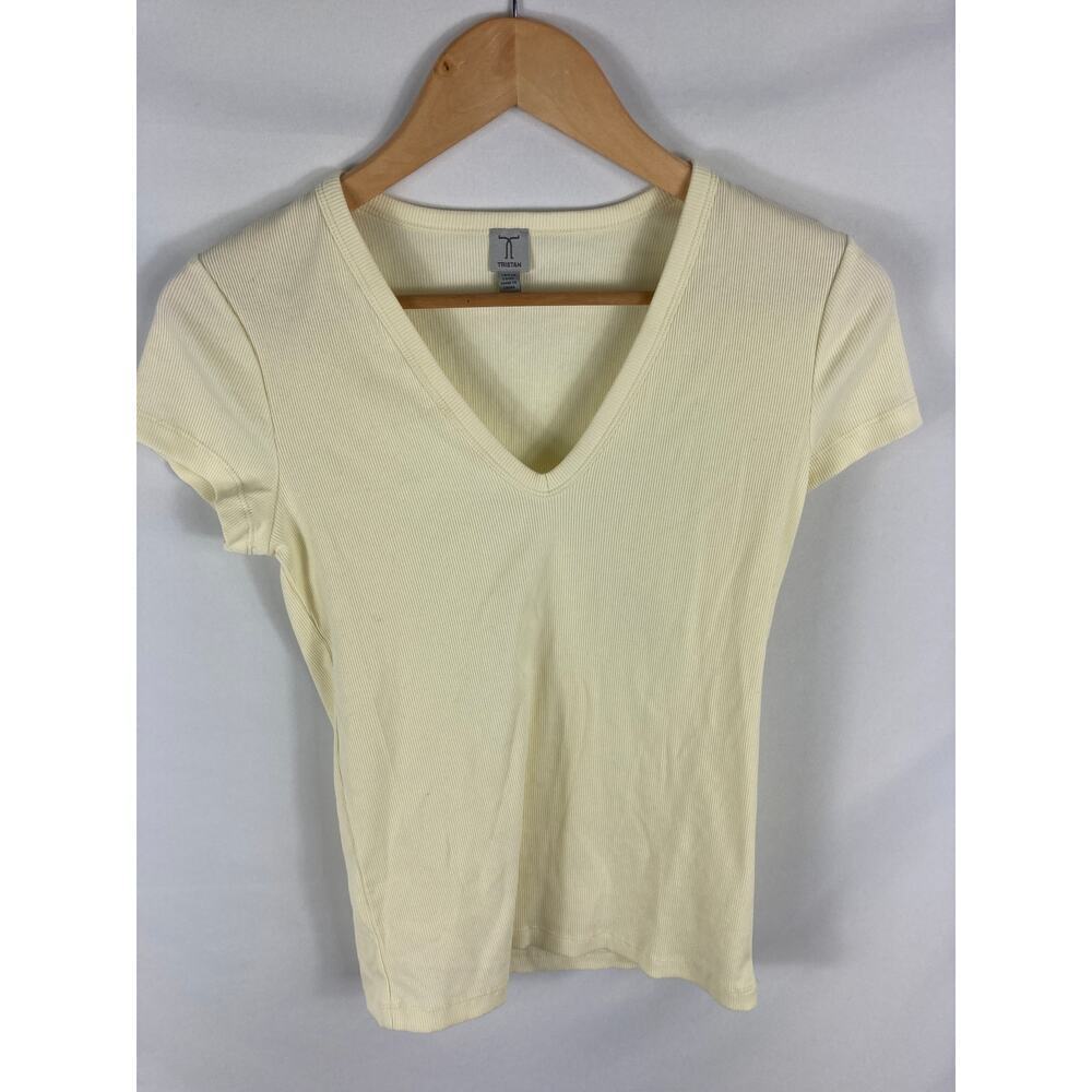 Tristan Ribbed V Neck Tan Fittted Tshirt Size Medium